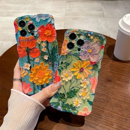 Dark Green Vibrant  Laser Floral Flowers Holographic iPhone Soft Silicone Case-iPhone 14 Pro Max