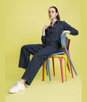 Bene Kleed Women Solid Shirt With Trousers Co-Ord Set ( Blue )