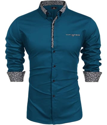 WEBRIC Cotton Blend Regular Fit Printed Full Sleeves Men's Casual Shirt - Teal ( Pack of 1 )