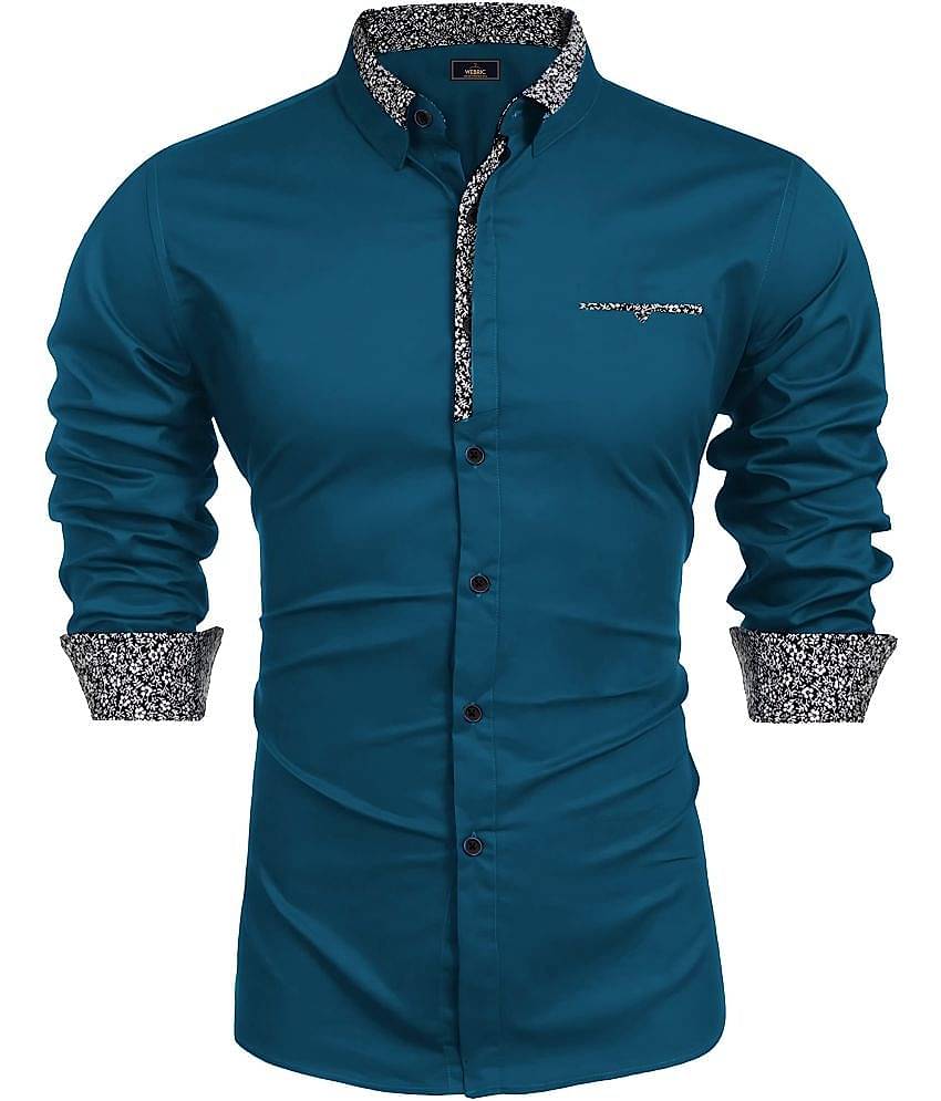 WEBRIC Cotton Blend Regular Fit Printed Full Sleeves Men's Casual Shirt - Teal ( Pack of 1 )