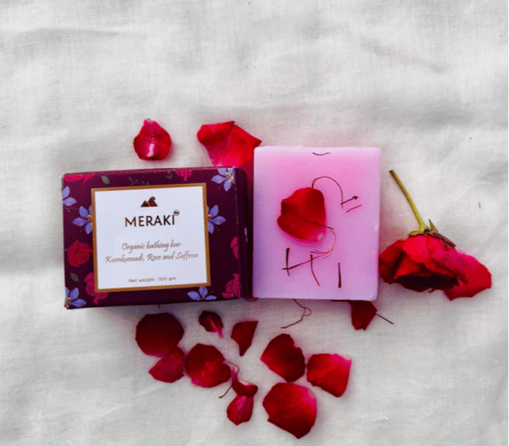 Meraki Beauty Organic Bathing Bar - Kumkumadi, Rose and Saffron, 100 gm