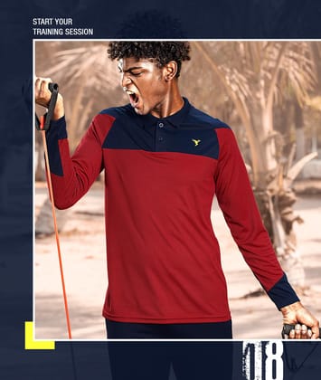 TechnoSport Polo Neck Full Sleeve Dry Fit T-Shirt for Men OR-16 (Maroon/Navy)-S