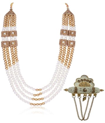 JIYANSHI FASHION : GROOM SHERWANI MALA,WHITE+CHEEKU,2 COLORS OF COMBINATION,ML-54,BR-137 - None