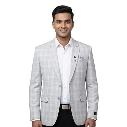 Men's Light Grey Checkered Blazer, Single-Breasted, Smart Casual Style