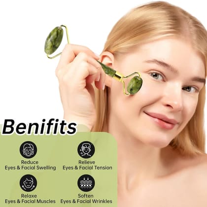 Sahaj Hast Facial Massager Natural Himalayan Stone Jade Roller with Gua Sha Sahaj Hast Facial Massager Natural Himalayan Stone Jade Roller with Gua Sha