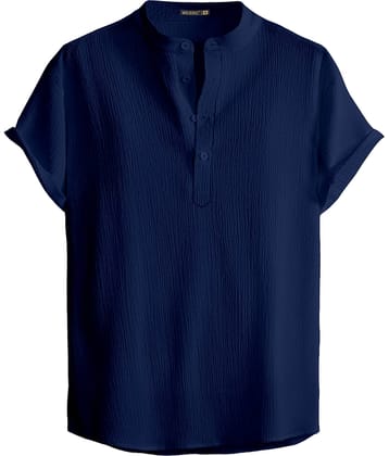 WEBRIC Poly Cotton Regular Fit Self Design Half Sleeves Men's Casual Shirt - Navy Blue ( Pack of 1 )
