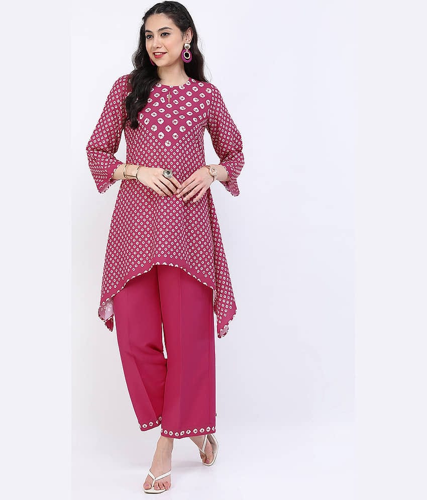 Vishudh Women Viscose Printed A-line Kurti With Pants ( Pink )