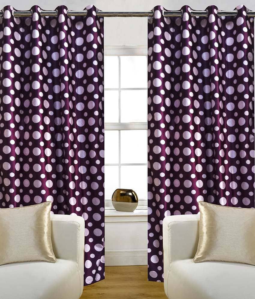 Home Candy Set of 2 Door Eyelet Curtains Geometrical Purple