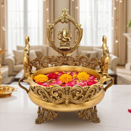 Brass Decorative Urli - Premium Home Decor Bowl, Diameter : 8 Inch (BSMAS1147 A)