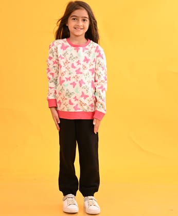 BUTTERFLY GIRLS TERRY SWEATSHIRT BLACK JOGGER SET - WHITE/BLACK-3-4 YEARS / 2N / WHITE