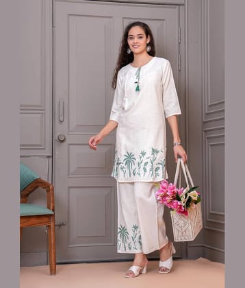 JAI SHIVAM TRADERS Women Embroidered Tunic With Trousers Co-Ord Set ( Green )