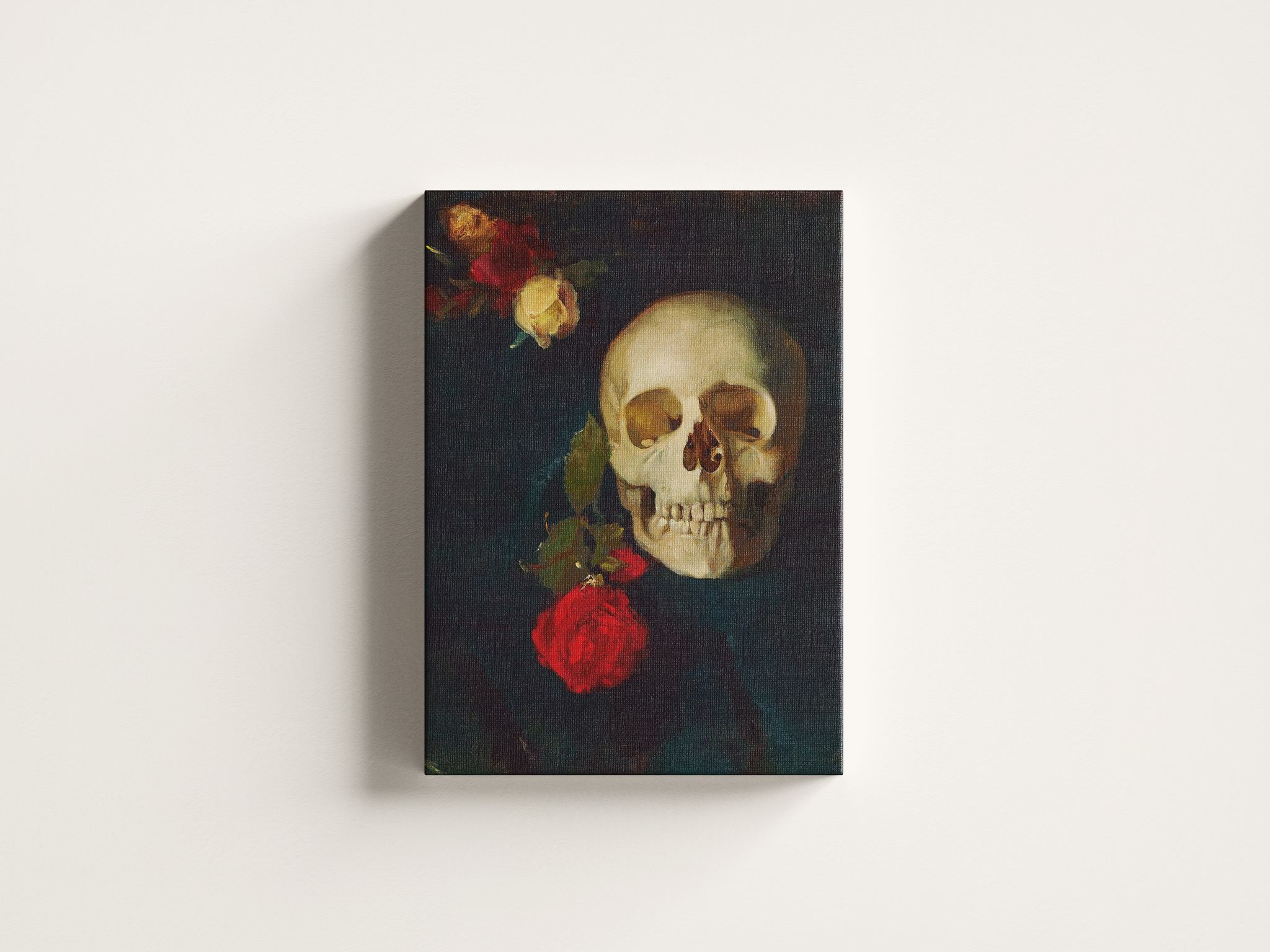 FURNISHUB Skull with Roses by Carl Schuch | Famous Artwork Painting | Gallery Wrapped Canvas Painting | Gothic Home Dcor | Aesthetic Home Decor