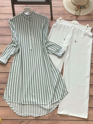Tiffany Light Green Line Designing and Traditional Wear Kurti with White Palazzo by GlamaStitch-M