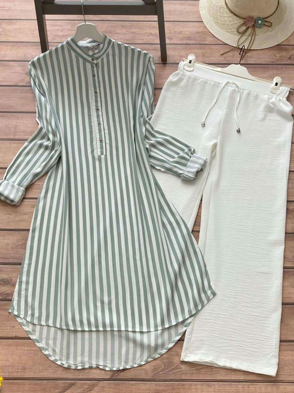 Tiffany Light Green Line Designing and Traditional Wear Kurti with White Palazzo by GlamaStitch-M