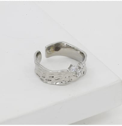 Stainless Steel Silver Polish Free Size Western Finger Ring (Silver Plated)