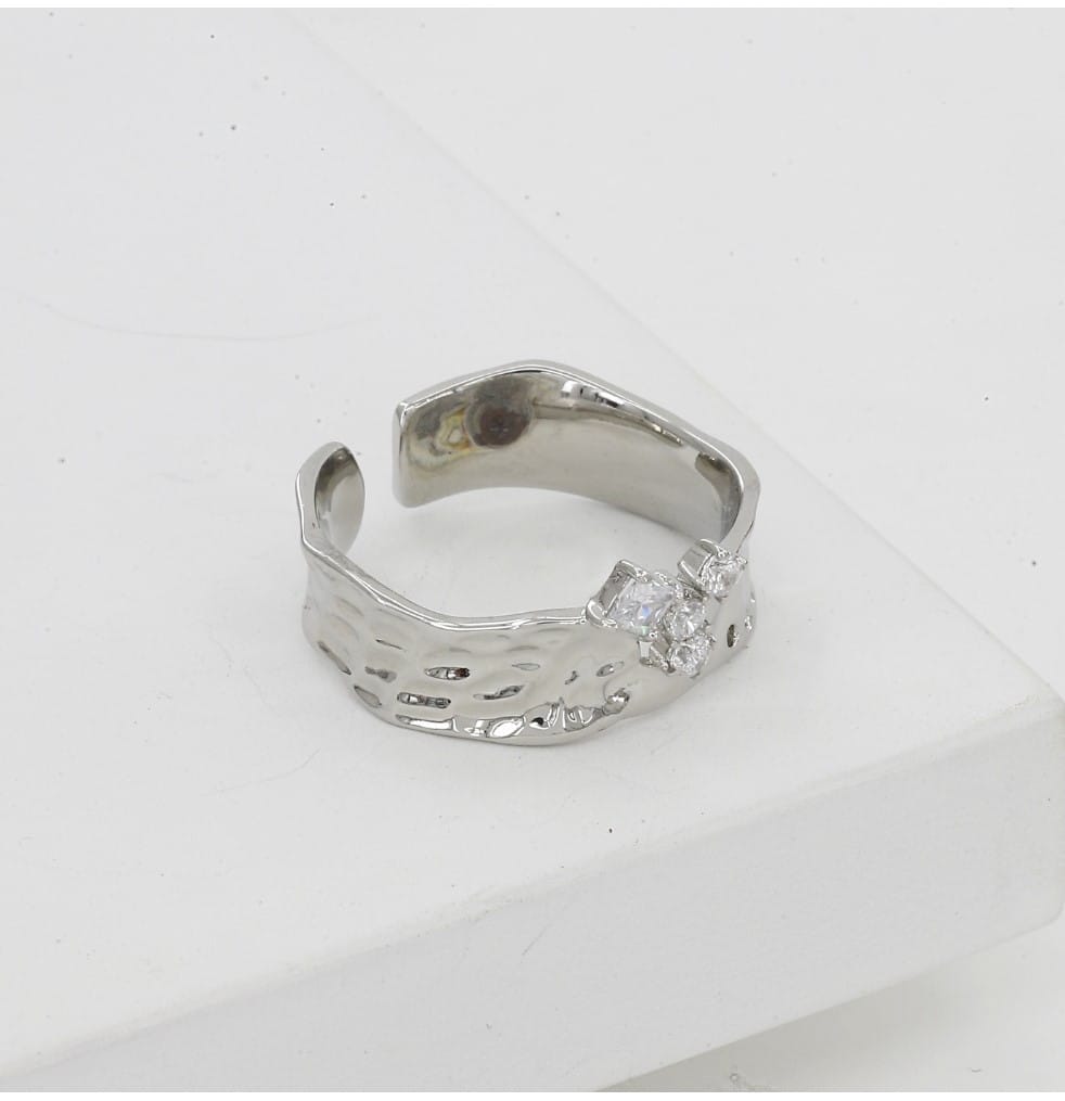 Stainless Steel Silver Polish Free Size Western Finger Ring (Silver Plated)