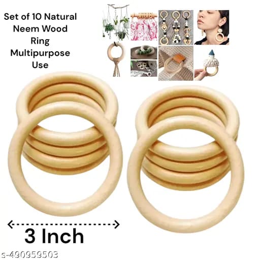 Multipurpose Wooden Rings Set of 10 for Crafts, DIY, and Decor