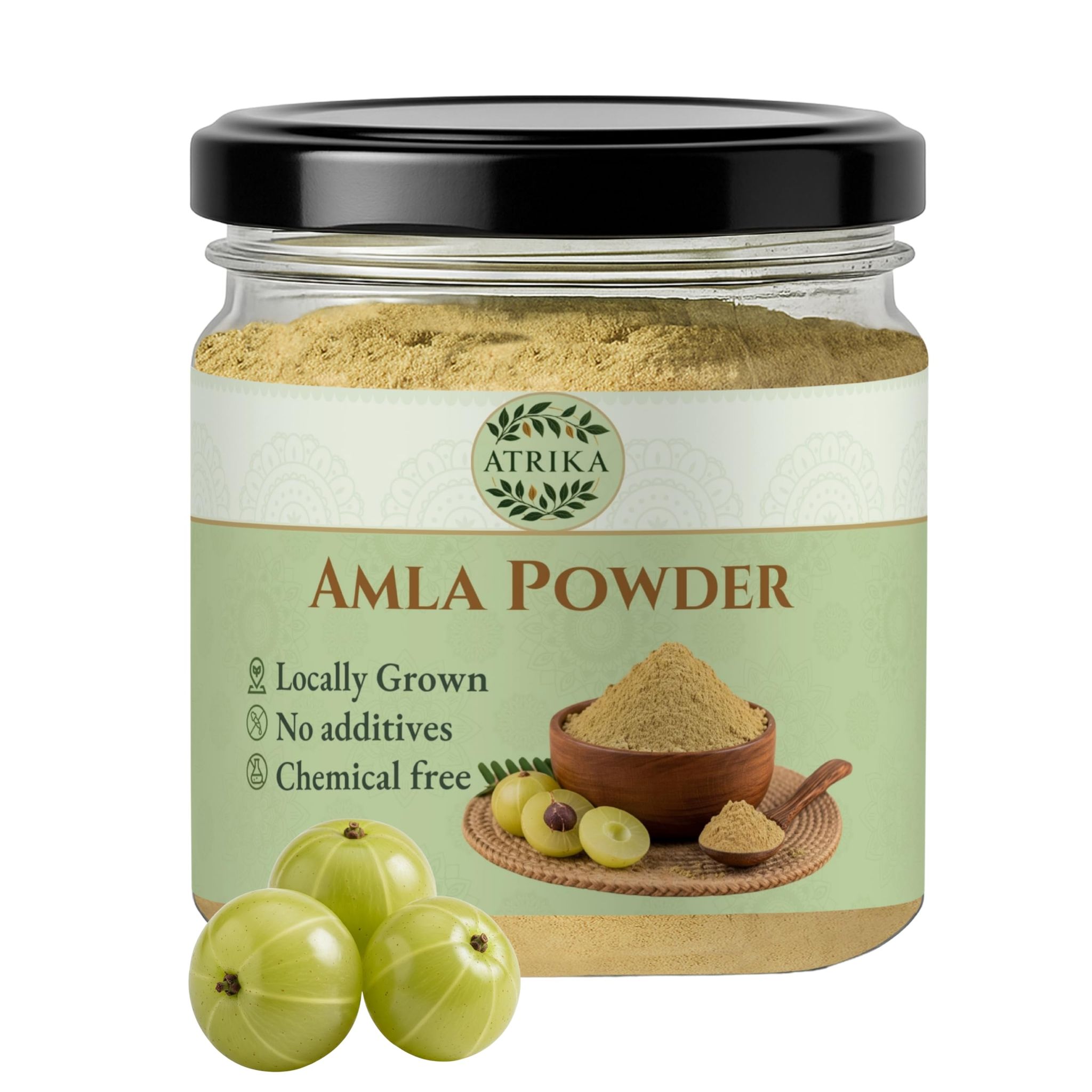 Atrika Amla Powder 200g | Pure & Natural Amla Powder for Hair Growth, Immunity & Skin Glow | Triple-Sifted | Face Pack | 100% Herbal | No Additives or Preservatives