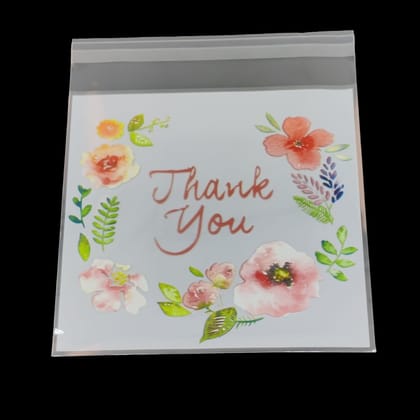 Self Adhesive BOPP Covers 17x14 CM With 13.8x13.3 CM Inside (1 Pack, 95-100 PCs) Thank You Printed Pouches For Cookie Chocolates Jewellery Gifts-1 Pack (95-100 Covers)
