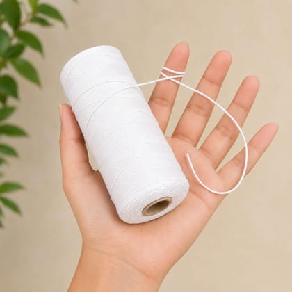 White Cotton Thread (400 Metres) – Thread for Book Binding & Bedding – 100% Pure Cotton Glazed (Pack of 1 Spool) – Strong Yarn for Mattress Stitching & DIY Crafts