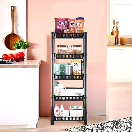 Kuber Industries Plastic 5-Layer Multipurpose Kitchen Organizer/Storage Floor Mount RackTiered Shelf