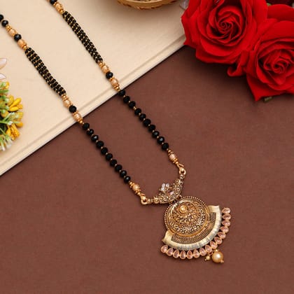 Gold Color Long Mangalsutra (MS314GLD)-Length: 7.00 CM x Width: 6.00 CM / Gold / Alloy With Good Quality Gold Plated
