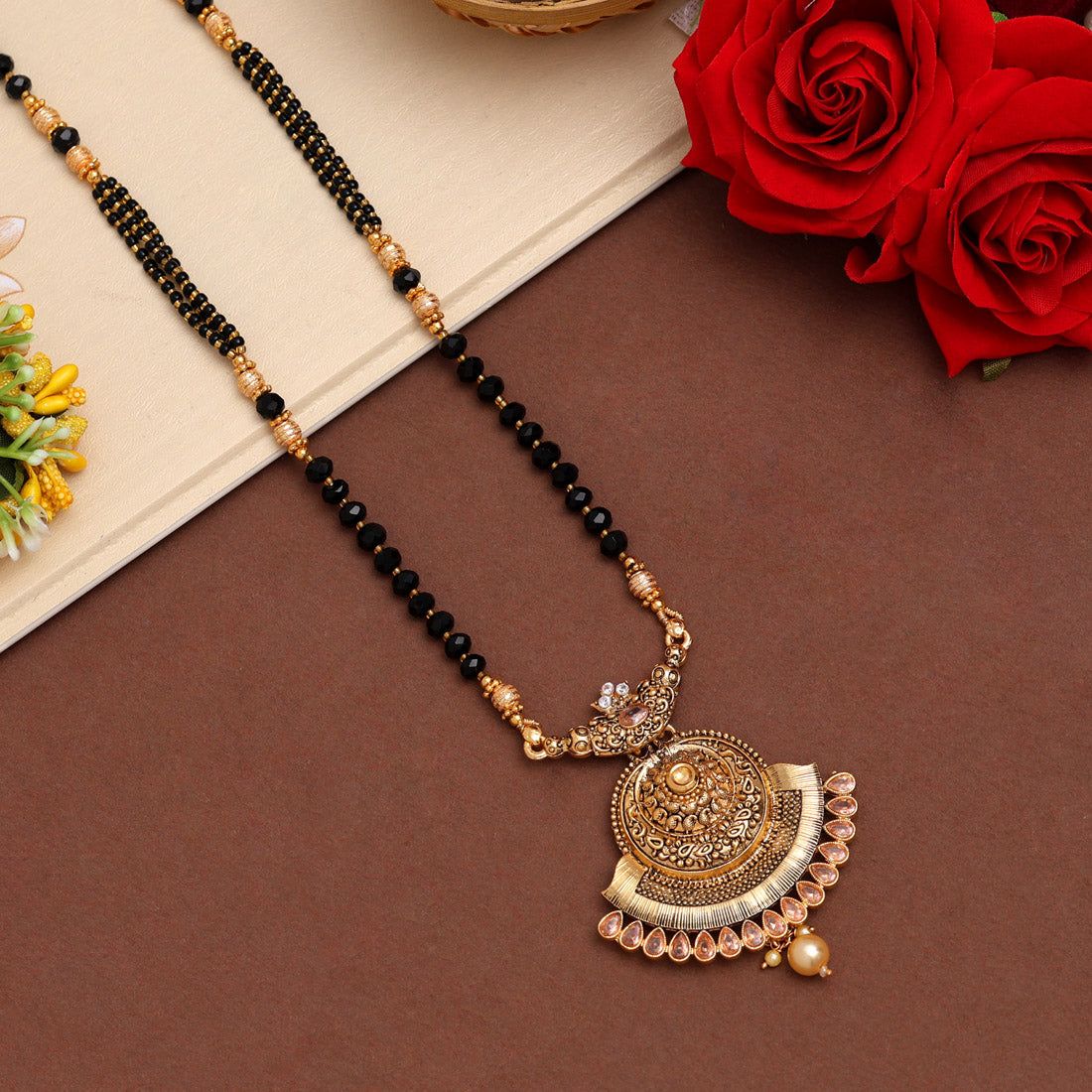 Gold Color Long Mangalsutra (MS314GLD)-Length: 7.00 CM x Width: 6.00 CM / Gold / Alloy With Good Quality Gold Plated
