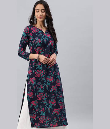 Vaamsi Pack of 1 Rayon Printed Straight Women's Kurti - ( Navy Blue )