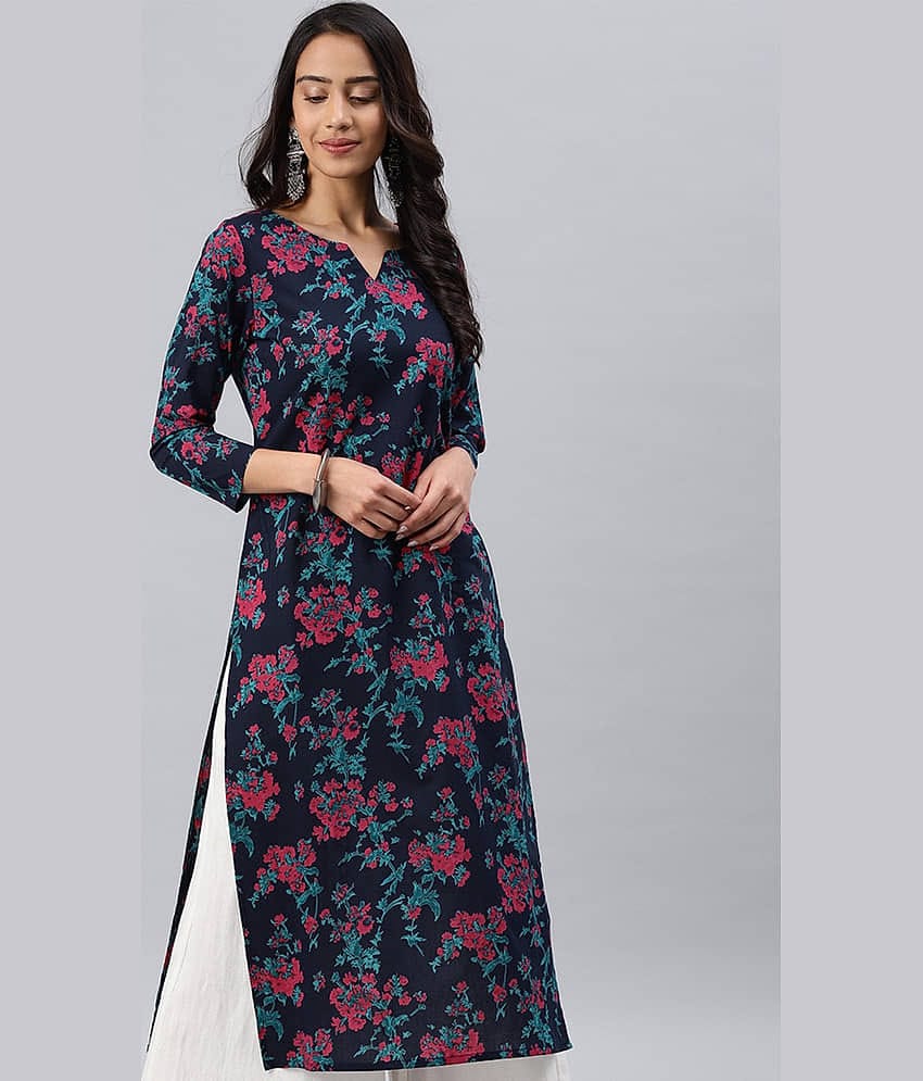 Vaamsi Pack of 1 Rayon Printed Straight Women's Kurti - ( Navy Blue )
