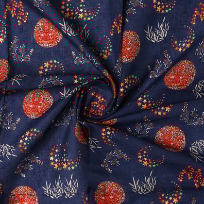 Beautiful Quirky Pattern over Blue Base Digital Printed Fabric