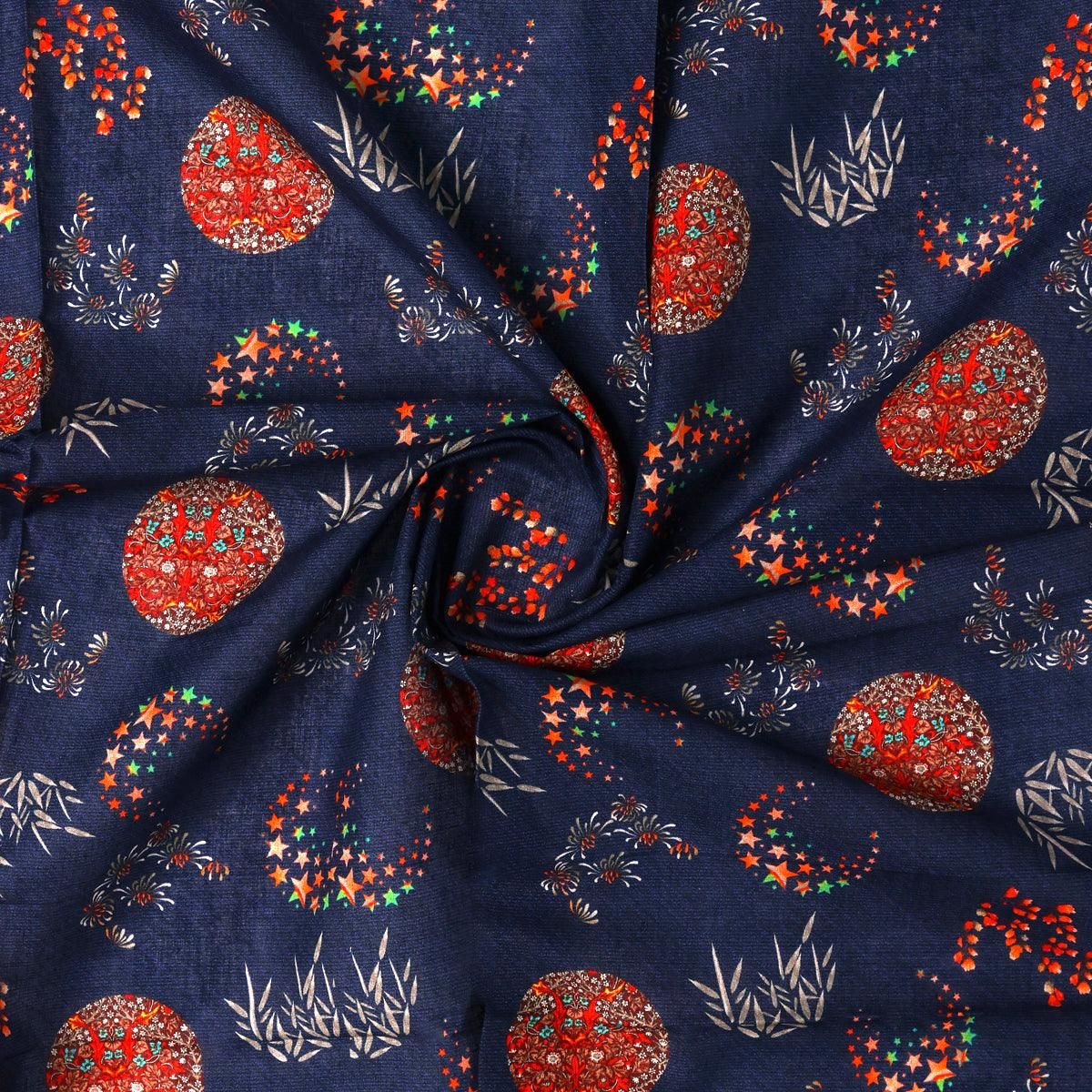 Beautiful Quirky Pattern over Blue Base Digital Printed Fabric