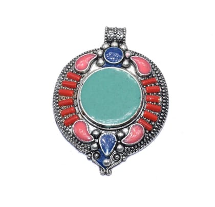 Silver Plated Enamelled Metal Pendant ,(75X55 MM) , BWEP-079-One Pcs / 75X55 MM / Silver