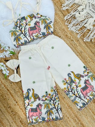 Super Hit Embroidery Work on Khadi Cotton Fabric Kids Cord-Set-Beige / 0-6 Month