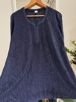 Chikankari Muslin short Top in MidNight Blue-Blue / cotton / S