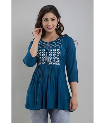 ASHISH PRINT Women's Rayon Tunic ( Blue )