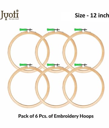 Jyoti Embroidery Hoop, Wooden Round Adjustable, (3 Ply of 12 Inches with Steel Fitting), Easily Loosen/Tighten, Cross Stitch Hoop Ring for Sewing, Needlework, Craft Projects & Ornaments - Pack of 6
