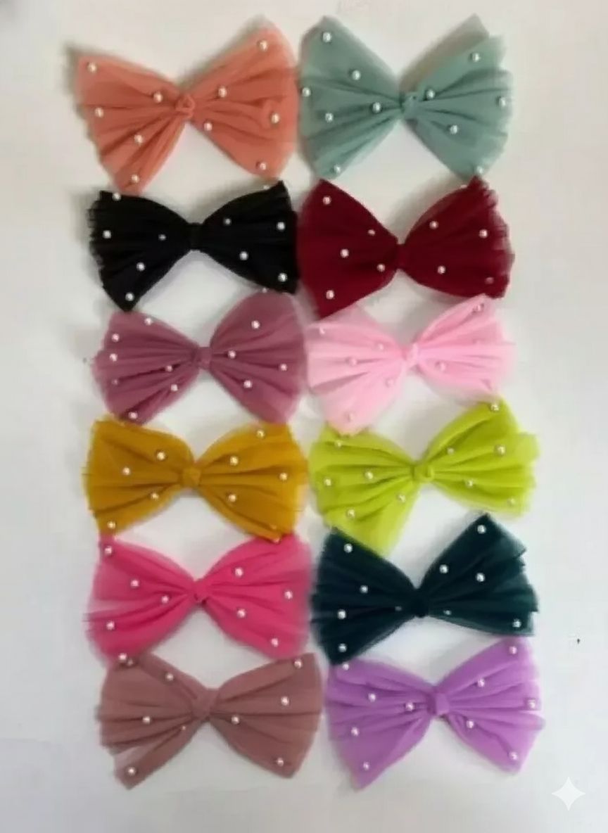 Artful Threads Net Bow with Pearls | Stylish & Elegant Hair Accessory | Pack of 4
