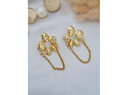 Ishkaara Golden Petal Chain Studs