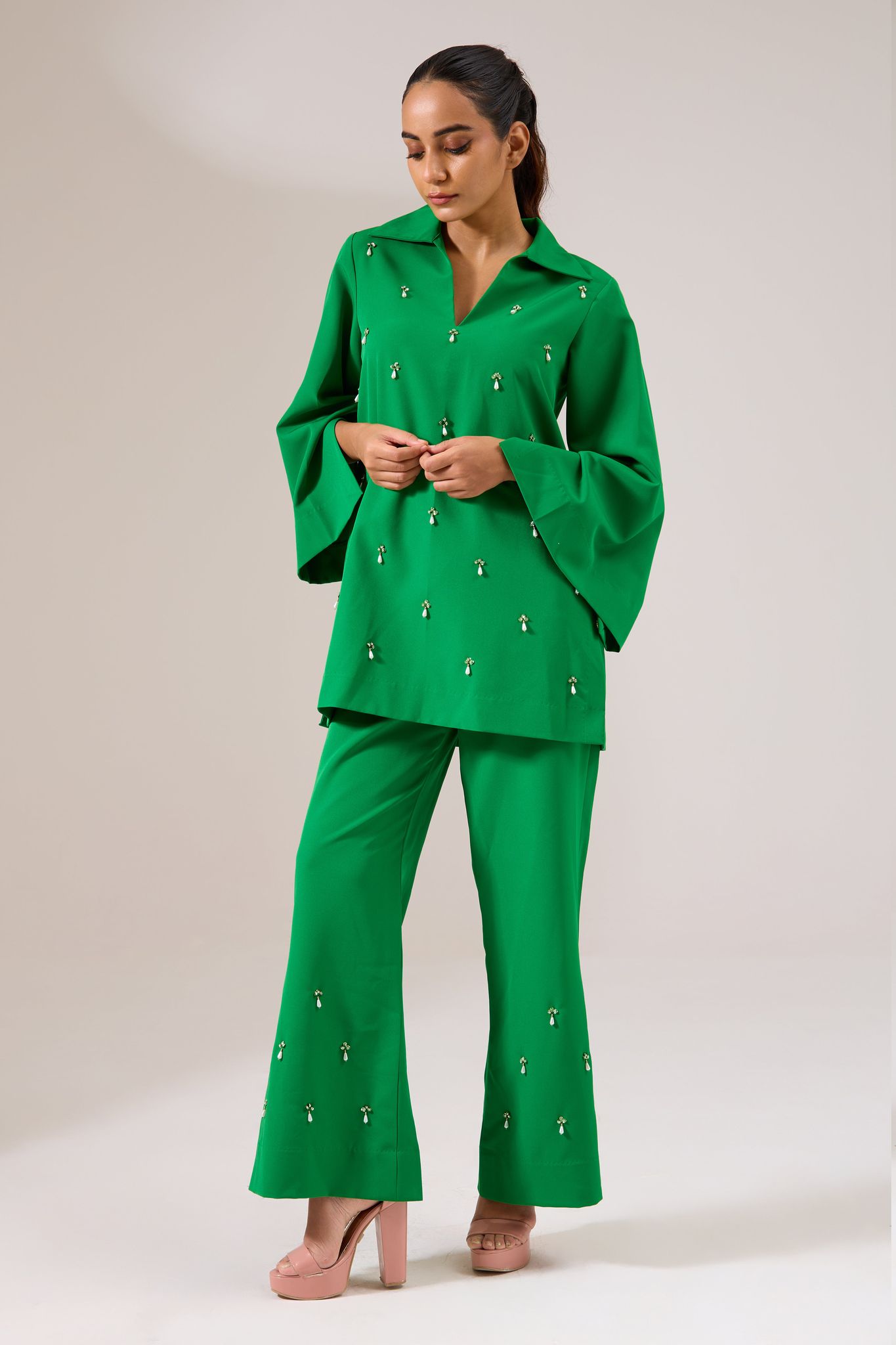 MOD formal co-ord-Green / Banana Crepe / XXS