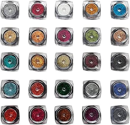 Elecsera Colourful Sparkles Nail Art Glitter Powder 25 Pcs (Multicolor)