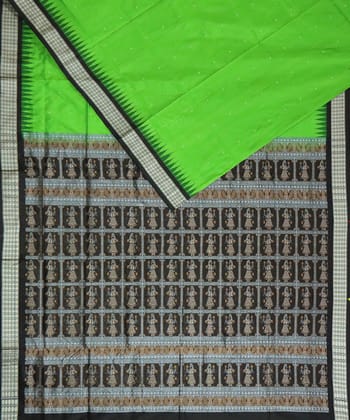 Lime green black silk handloom bomkai saree Lime green black silk handloom bomkai saree