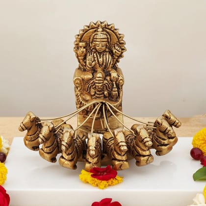 Brass Showpiece Surya Dev Rath Idol | Pure Brass Sun God Idol for Mandir & Home Decor, Height : 2.8 Inch (BSMAS1059 C)