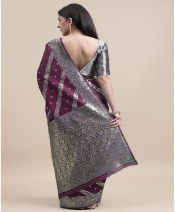 Women's Banarasi Silk Designer Weaving Saree with Unstitched Blouse (Purple, 5.50 Mtrs)