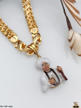Classical Pokal Indo Chain with Jalaram Bapa Pendant for Men CP-022-White