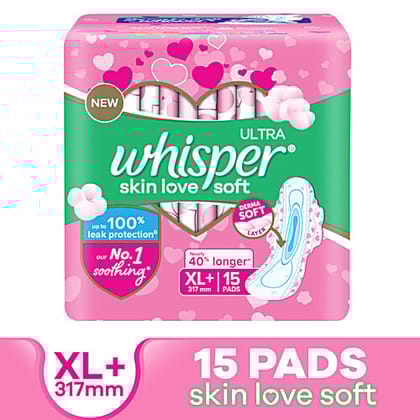 Whisper Ultra Soft Air Fresh Sanitary Pads With Wider & Longer Back XL Plus - 15 pcs