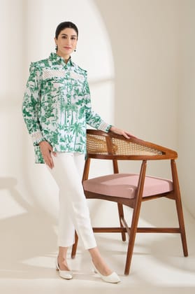 GREEN TOILE PRINTED COTTON SHIRT-Green / Cotton / XXS