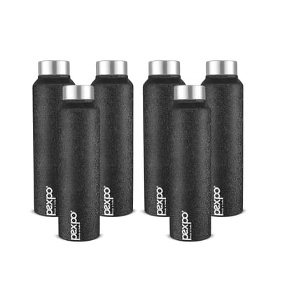 Pexpo Stainless Steel Fridge Water Bottle, 1000 ml, Pack of 6 Black, Chromo | Fast Cooling & Eco-Friendly Water Bottle