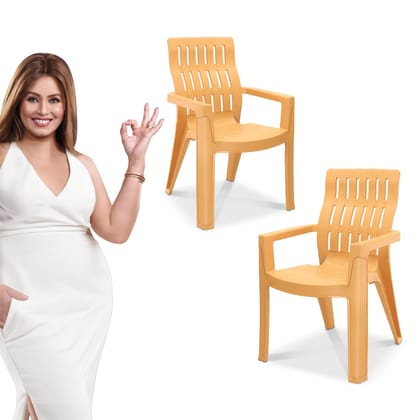 MAHARAJA Plastic Chair Set, Chair for Living Room, Home, Plastic Chair for Home with Arm Rest/Modern Stylish Design with Glossy & Matte Finish Bearing Capacity 200Kg.