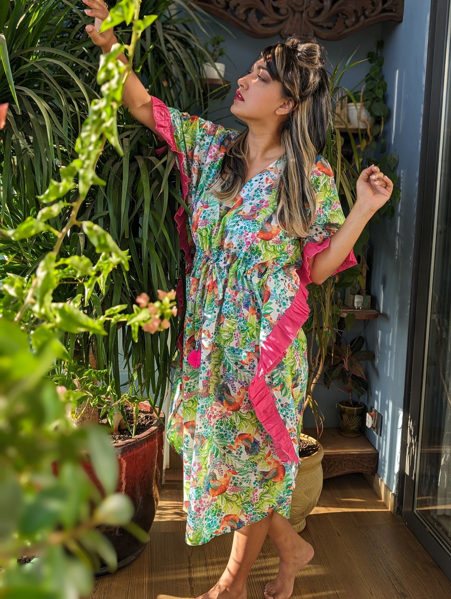 Women's Cotton Beach Kaftan | Kukdoo Koo-Free Size SHORT