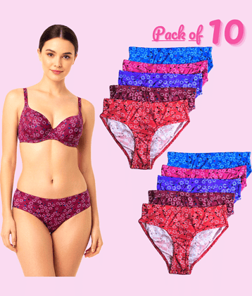 DOOZIE LOVEPLUS Pack of 10 Cotton Blend Bikini For Women ( Multicolor )